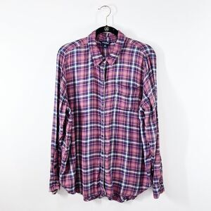 Lucky brand‎ oversized flannel plaid blouse w/ button back